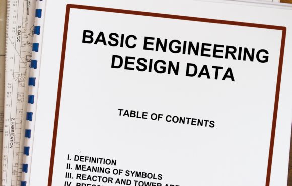 Basic engineering design data - words on a folder - stock